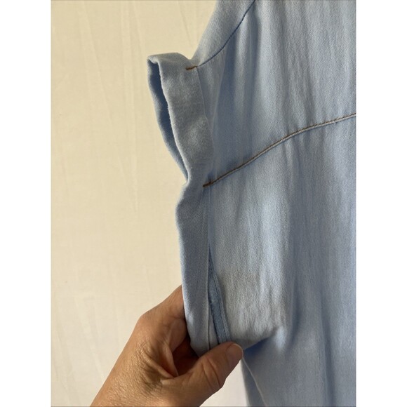 Umgee Frayed Hem Button Down Chambray Shirt Dress Tiered Denim Blue Sz S - Picture 8 of 8